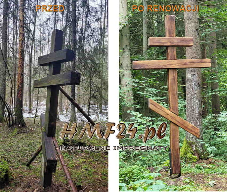 Krzyż przed i po renowacji